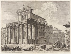 Kilátás Antoninus és Faustina templomára a Campo Vaccino-ban (Antoninus és Faustina temploma a Forum Romanumban), a Vedute di Romáról (Róma látképe) alkotó: Giovanni Battista Piranesi