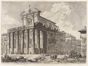 Antoninus és Faustina templomának látképe a Campo Vaccinón, a Vedute di Roma sorozatból alkotó: Giovanni Battista Piranesi