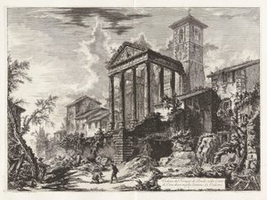 Kilátás Herkules templomára a városban? di Cora, tíz mérföldre Velletritől (Cori Herkules templomának kilátása, tíz mérföldre Velletritől), Vedute di Romától (Róma látképe) alkotó: Giovanni Battista Piranesi