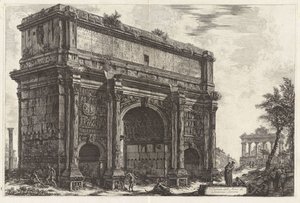 Septimius Severus diadalívének látképe, a Vedute di Roma című műből alkotó: Giovanni Battista Piranesi