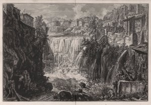 Veduta della Cascata di Tivoli (Kilátás a Tivoli-vízesésre), a Vedute di Roma-ból (Róma látképe) alkotó: Giovanni-Battista Piranesi