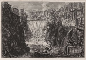 A tivoli vízesés látképe, a Vedute di Roma című műből alkotó: Giovanni Battista Piranesi