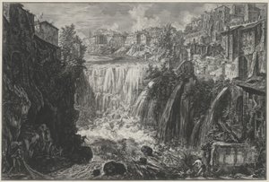 Kilátás a tivoli vízesésre alkotó: Giovanni Battista Piranesi