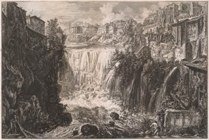 Kilátás a tivoli vízesésre alkotó: Giovanni Battista Piranesi