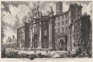 A Santa Croce in Gerusalemme-bazilika homlokzatának látképe alkotó: Giovanni Battista Piranesi