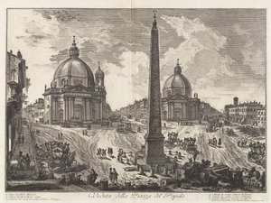 A Piazza del Popolo látképe, a Vedute di Roma (Róma látképei) sorozatból alkotó: Giovanni Battista Piranesi