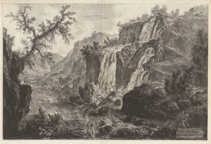 Kilátás a tivoli kis vízesésekre, a Vedute di Roma című műből alkotó: Giovanni Battista Piranesi