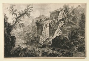 Kilátás a kis vízesésekre Tivolinál, a Vedute di Roma felől alkotó: Giovanni Battista Piranesi