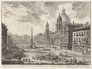 A Piazza Navona látképe a Circus Agonalis romjai fölött (A Piazza Navona látképe Domitianus cirkuszának romjai fölött), a Vedute di Roma (Róma látképei) című sorozatból alkotó: Giovanni Battista Piranesi