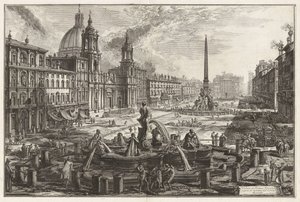A Piazza Navona látképe a Circus Agonalis [Domitianus cirkusza] romjai fölött, a Vedute di Roma (Római látképek) című sorozatból alkotó: Giovanni Battista Piranesi