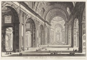 A vatikáni Szent Péter-bazilika belső nézete, Róma látképei című sorozatból alkotó: Giovanni Battista Piranesi