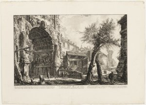 Kilátás a Titus boltívre, a Vedute di Roma felől (Róma látképe) alkotó: Giovanni Battista Piranesi
