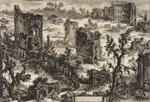 Titusz fürdőinek látképe alkotó: Giovanni Battista Piranesi