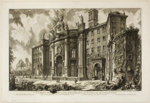 Kilátás a gerusalemme-i S. Croce-bazilika [a jeruzsálemi Szent Kereszt] homlokzatára, a Római kilátásból alkotó: Giovanni Battista Piranesi