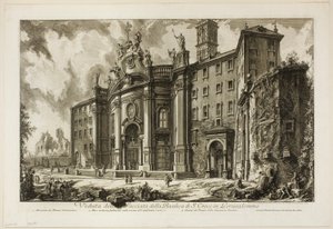 Kilátás a gerusalemme-i S. Croce-bazilika [a jeruzsálemi Szent Kereszt] homlokzatára, a Római kilátásból alkotó: Giovanni Battista Piranesi