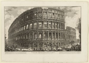 Kilátás a Colosseumnak nevezett Flavian-amfiteátrumra, a Views of Rome-ból alkotó: Giovanni Battista Piranesi