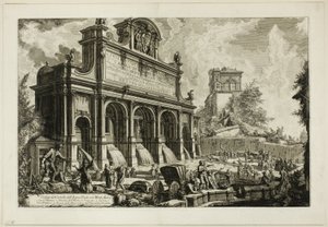 Kilátás az Acqua Paola szökőkútjára a Monte Aureo-n, a Views of Rómából alkotó: Giovanni Battista Piranesi