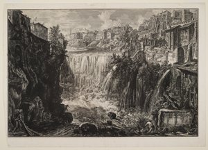 A tivoli nagy vízesés látképe alkotó: Giovanni Battista Piranesi