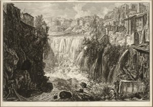 Kilátás a Tivoli Grand Cascade-jára, a Views of Rome-ból alkotó: Giovanni-Battista Piranesi
