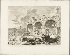 Kilátás a Nero Arany-ház ebédlőjének maradványaira, amelyet általában a Béke Templomának neveznek, a Római kilátásból alkotó: Giovanni Battista Piranesi