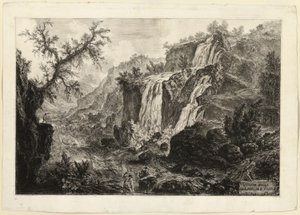 Kilátás a kis vízesésre és a Rapids-re, Tivoli, a Views of Rome-ból alkotó: Giovanni Battista Piranesi