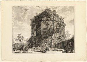 Kilátás az úgynevezett Tempio della Tosse-ra (a köhögés temploma) a Via Tiburtinán, egy mérföldre Tivolitól, a Római kilátásból alkotó: Giovanni Battista Piranesi