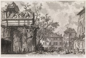 Vespasianus és Titus templomának látképe, amelyet Jupiter Tonans templomának neveznek, a Vedute di Roma sorozatból alkotó: Giovanni Battista Piranesi