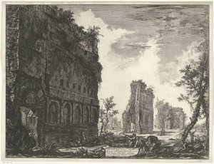 Villa Adriana t és Tivoli Kilátás a Villa Adriana egyik terének ősi gyárainak kerületének maradványaira (cím a tárgyon) Gezichten op Rome (sorozat címe) Róma kilátásait Giambattista Piranesi építész, Ve ( alkotó: Giovanni Battista Piranesi