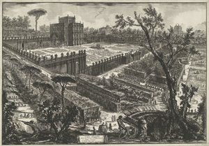 Villa Doria Pamphili Rómában Panfili villa a Porta S. Pancrazio előtt (cím az objektumon) Gezichten op Rome (sorozat címe) Róma látképei, amelyeket Giambattista Piranesi építész, Ve (nez) iano tervezett és vésett (sorozat címe) alkotó: Giovanni Battista Piranesi