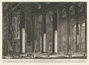 Voorportaal van het Pantheon te Róma A Pantheon Pronaosz belső képe (cím a tárgyon) Gezichten op Rome (sorozat címe) Róma kilátásai, amelyeket Giambattista Piranesi építész, Ve (nez) iano tervezett és vésett (sorozat címe) alkotó: Giovanni Battista Piranesi