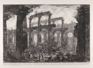 Kilátás a Neptunusz-templom cellájának maradványaira, különböző nézetekből alkotó: Giovanni Battista Piranesi