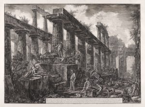 Kilátás a Neptunusz-templom cellájának maradványaira, különböző nézetekből alkotó: Giovanni-Battista Piranesi