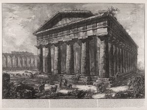 Neptunusz templomának látképe, Pesto ókori városának védőistene, jóllehet semmilyen jel nem látható, amely arra utalhatna, hogy e templom e istenséghez vagy valamely másikhoz tartozott ... alkotó: Giovanni Battista Piranesi