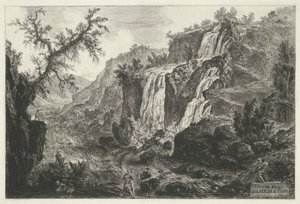Watervallen te Tivoli Kilátás a Cascatelle-re Tivoliban (cím az objektumon) Gezichten op Rome (sorozat címe) Róma látképei, amelyeket Giambattista Piranesi építész, Ve (nez) iano tervezett és vésett (sorozat címe) alkotó: Giovanni Battista Piranesi