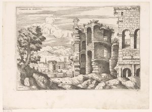 Gezicht op het Colosseum en omgeving te Róma Colosseum ro prospektus (cím a tárgyon) Római romok (sorozat címe) A római ókor néhány fontos emléke (...) (sorozat címe)
