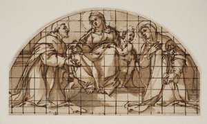 Lunette a Madonnával és a gyermekkel Assisi Szent Ferenccel és Sienai Katalinnal alkotó: Giovanni Battista Ricci