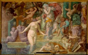 Fontainebleau iskola: Vénusz a szökőkútnál. Giovanni Battista festménye, Jacopo Rosso (1494-1541)
