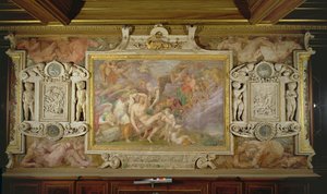 Adonis halála, az I. Ferenc Képtár dekorációs sémájának részlete, 1530-40 freskó és stukkó alkotó: Giovanni Battista Rosso Fiorentino