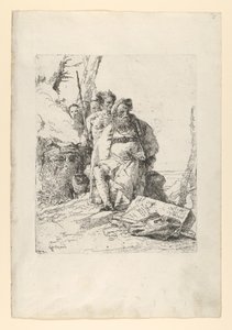 Mágus négy figurával egy füstölgő oltár mellett, a Scherziből, kb. 1743-52. alkotó: Giovanni Battista Tiepolo