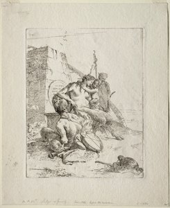 Scherzi: Szatír család az obeliszktel. alkotó: Giovanni Battista Tiepolo