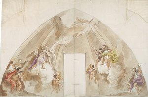Éneklő és zenélő angyalok: Az udinei székesegyház mennyezetének előkészítő rajza alkotó: Giovanni Battista Tiepolo