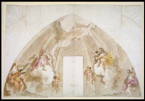 Éneklő és zenélő angyalok: előkészítő rajz az udinei székesegyház mennyezetéhez alkotó: Giovanni Battista Tiepolo