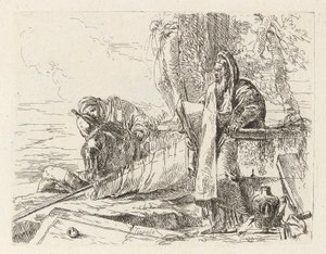 Álló filozófus és két másik figura, Vari capricci (Különféle Capricciok) alkotó: Giovanni Battista Tiepolo