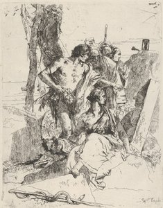 Punchinello sírjának felfedezése a Scherziből, kb. 1743-50. alkotó: Giovanni Battista Tiepolo