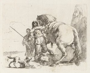 A lovas a lovánál állva, Vari capricci (Különféle capricciok) alkotó: Giovanni-Battista Tiepolo