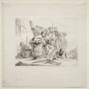 Különféle szeszélyek: A fiatalember ülve, urnának támaszkodva alkotó: Giovanni Battista Tiepolo