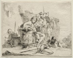 Különféle szeszélyek: Fiatal férfi ül, urnának támaszkodva. alkotó: Giovanni Battista Tiepolo
