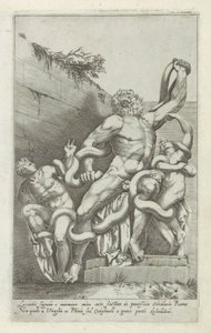 Laocoöngroep Lacoon tábla márványból csodálatos művészettel (...) (cím a tárgyon) Antik szobrok Rómában (sorozat címe) Róma városának nyilvános helyeken látható ősi szobrainak ikonjai (sorozat címe) alkotó: Giovanni Battista de