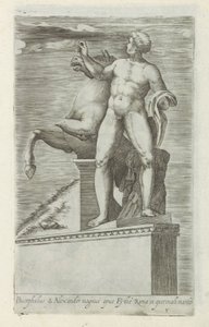 Sculptuur van een van de Dioscuren a Quirinaal te Rómában Bucephalus és Alexander nagy alkotás (...) (cím a tárgyon) Antik szobrok Rómában (sorozat címe) Róma város ókori szobrainak ikonjai, amelyek nyilvános helyeken láthatók (sorozat címe) alkotó: Giovanni Battista de