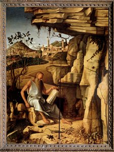 Szent Jeromos a sivatagban Giovanni Bellini festménye dit il Giambellino (kb. 1430-1516) 1479 Mérete 145x114 cm Palazzo Pitti Firenze alkotó: Giovanni Bellini